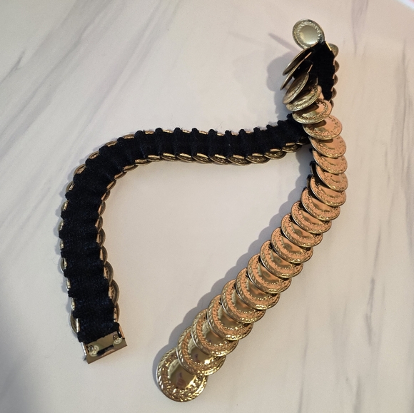 Vintage 90s Gold Disco Stretch Belt Concho Medallion Festival Boho Chic - Picture 8 of 15